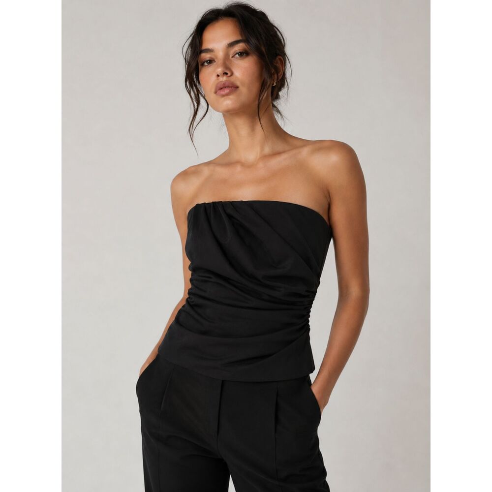 Zara Black Strapless Corset Top Side Zip Minimalist‎ Chic Size M